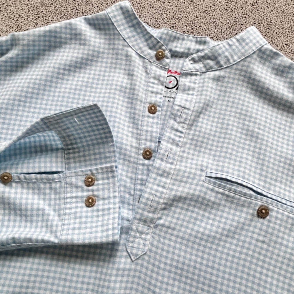 RailRiders Pullover Shirt Mens M Blue Gingham Mandarin Collar Skater Steetwear